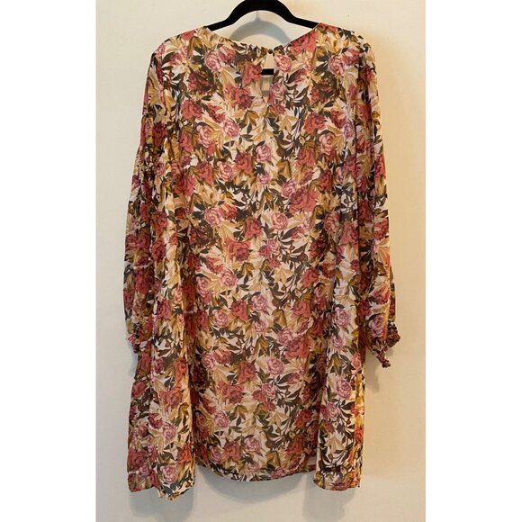 Floral Chiffon Dress or Long Blouse Crisscross Neckline & 3/4 Sleeves Size 0X XL - Picture 2 of 9